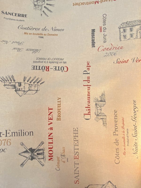 Toile enduite Carte des vins, coton, polyester, lin, moutarde, rouge, anthracite