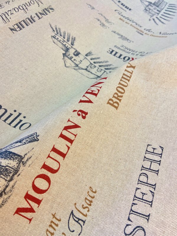 Toile enduite Carte des vins, coton, polyester, lin, moutarde, rouge, anthracite