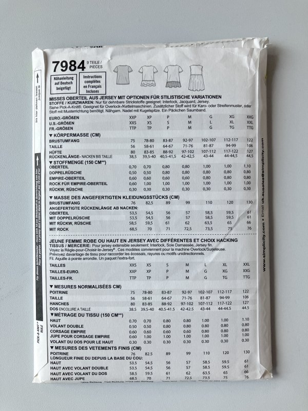 Patron Simplicity Haut en jersey et Robe