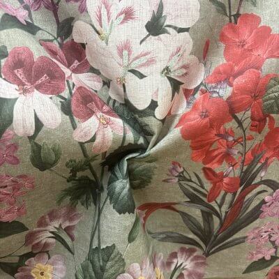 lin fond vert imprimé feuri