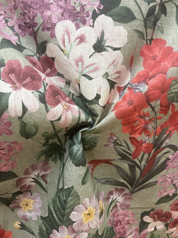 lin fond vert imprimé feuri